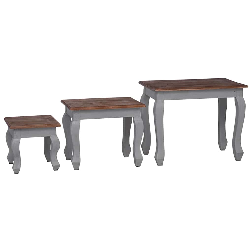 Nesting Table 3 pcs Brown Solid Mahogany wood Brown and white