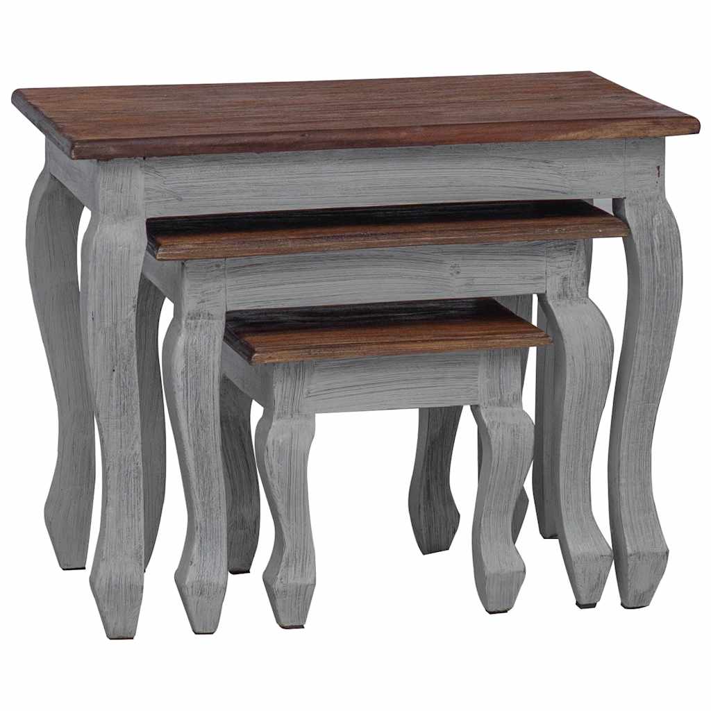 Nesting Table 3 pcs Brown Solid Mahogany wood Brown and white