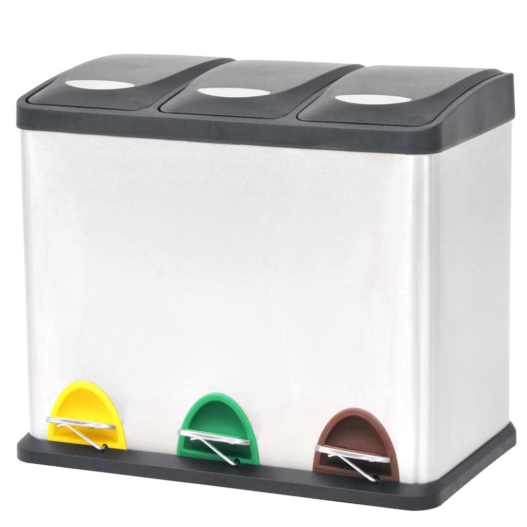 Recycling Pedal Bin Garbage Trash Bin Stainless Steel 36 L 3 x 8 l