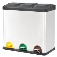 Recycling Pedal Bin Garbage Trash Bin Stainless Steel 36 L 3 x 18 l
