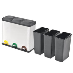 Recycling Pedal Bin Garbage Trash Bin Stainless Steel 36 L 3 x 18 l