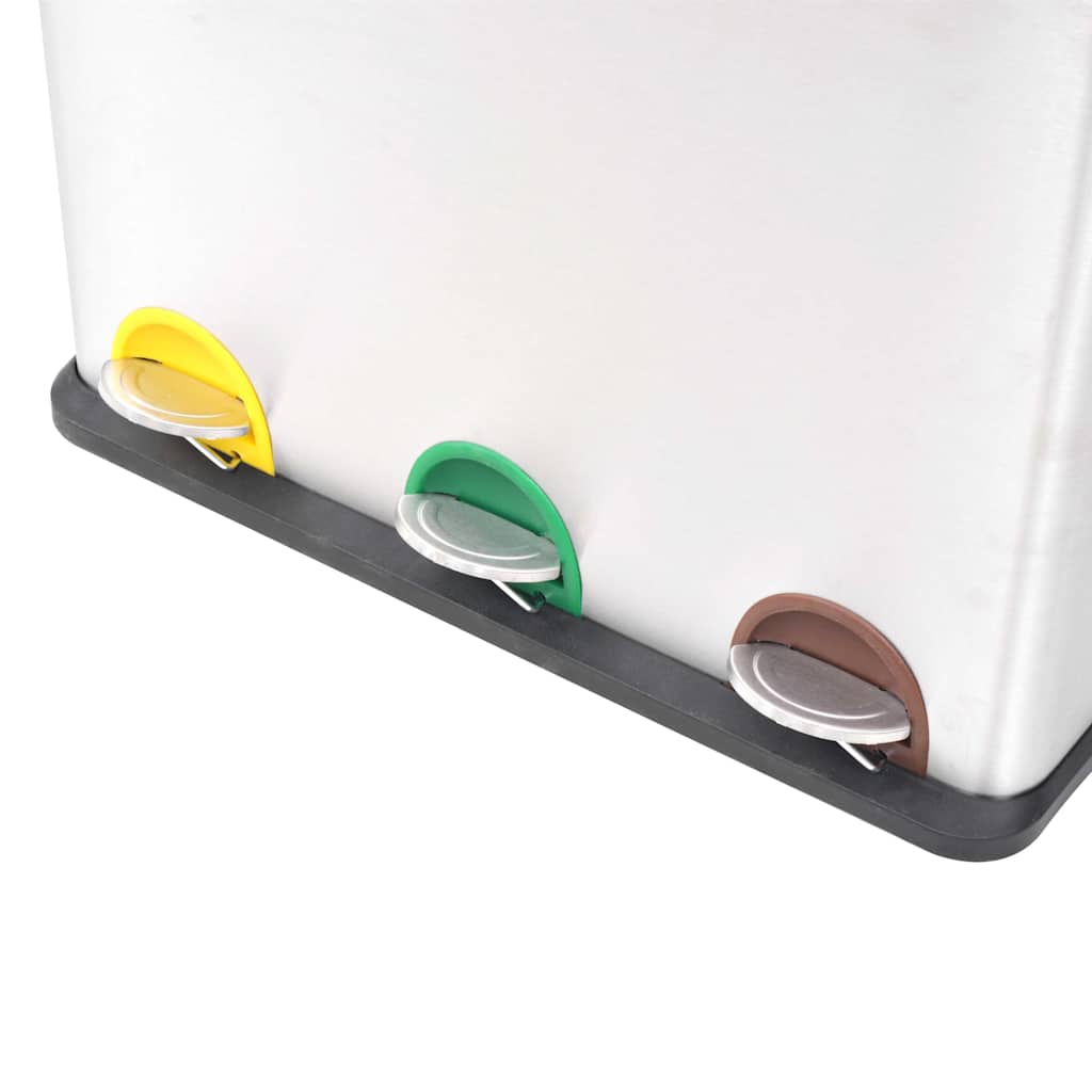 Recycling Pedal Bin Garbage Trash Bin Stainless Steel 36 L 3 x 18 l