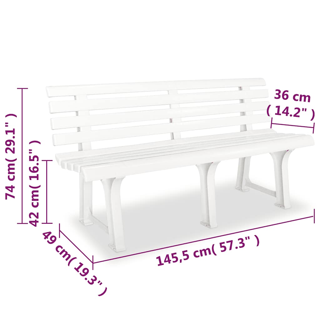 vidaXL Garden Bench 145.5 cm Plastic White 6