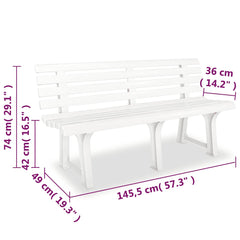 vidaXL Garden Bench 145.5 cm Plastic White 6