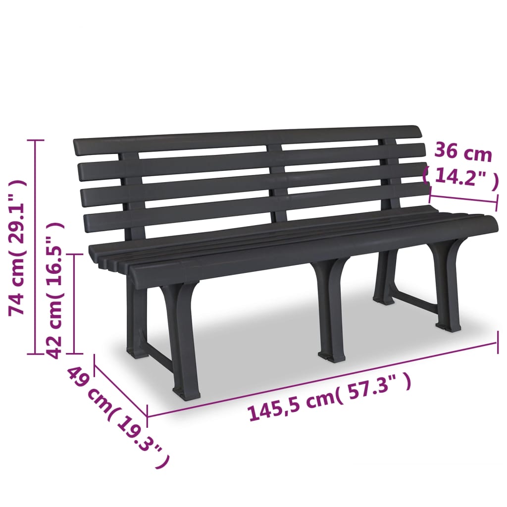 vidaXL Garden Bench 145.5 cm Plastic Anthracite 6