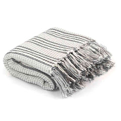 vidaXL Throw Cotton Stripes 220x250 cm Grey and White 1