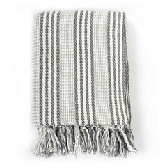 vidaXL Throw Cotton Stripes 220x250 cm Grey and White 2