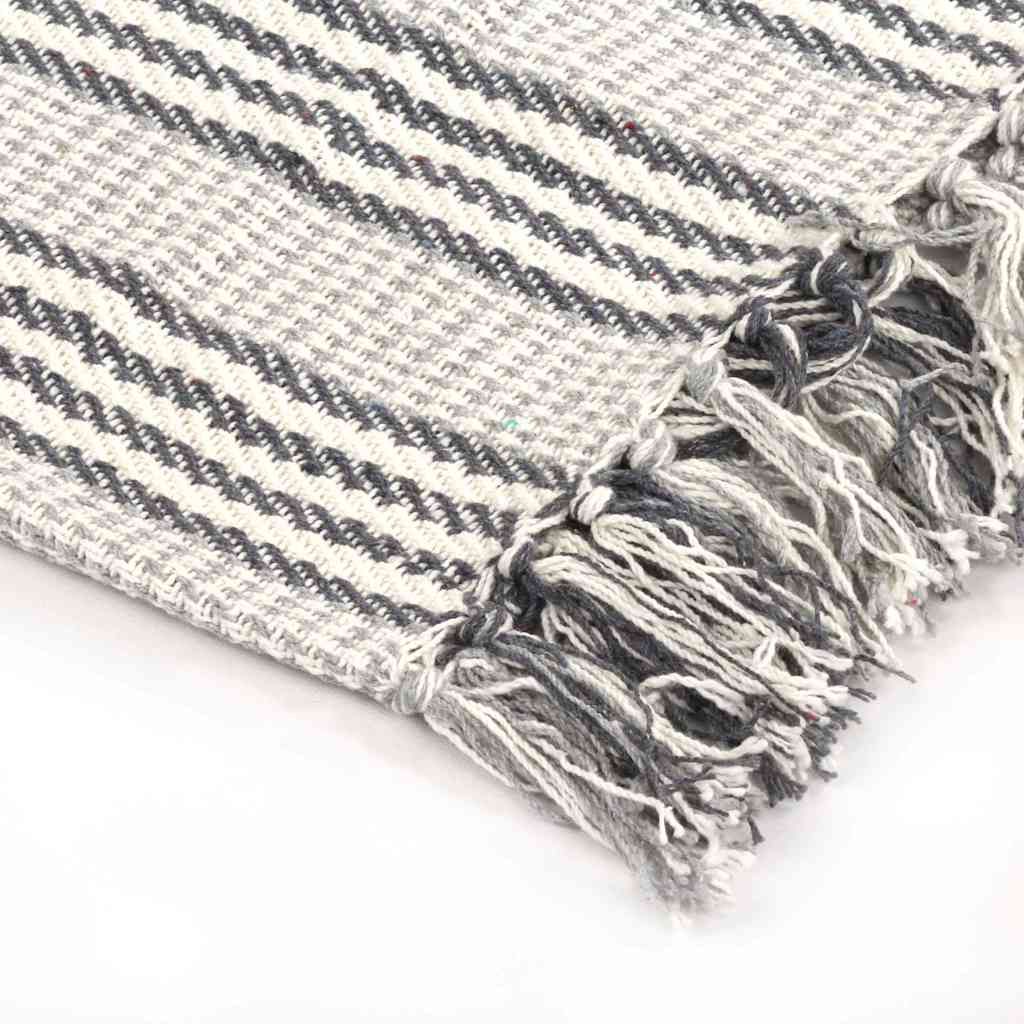 vidaXL Throw Cotton Stripes 220x250 cm Grey and White 4