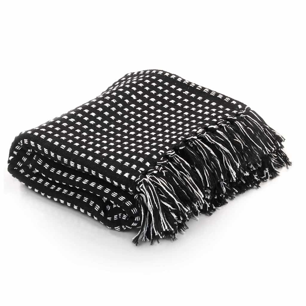 vidaXL Throw Cotton Squares 220x250 cm Black 1