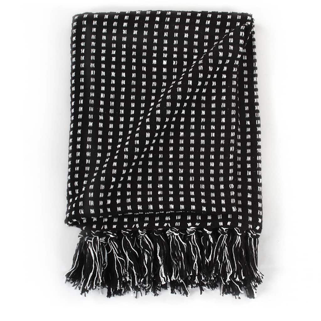 vidaXL Throw Cotton Squares 220x250 cm Black 3