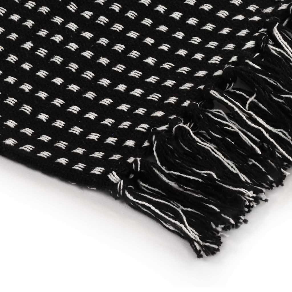 vidaXL Throw Cotton Squares 220x250 cm Black 4
