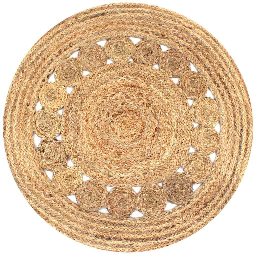 vidaXL Area Rug Braided Design Jute 90 cm Round 1