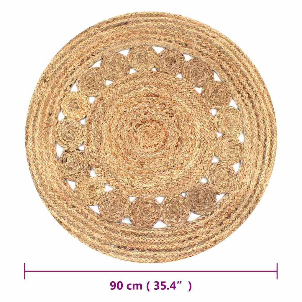 vidaXL Area Rug Braided Design Jute 90 cm Round 5