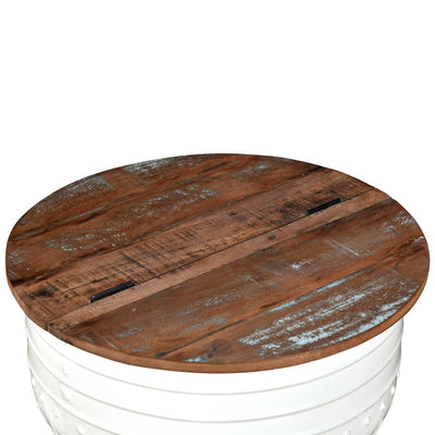 Coffee Table Solid Reclaimed Wood White Barrel Shape