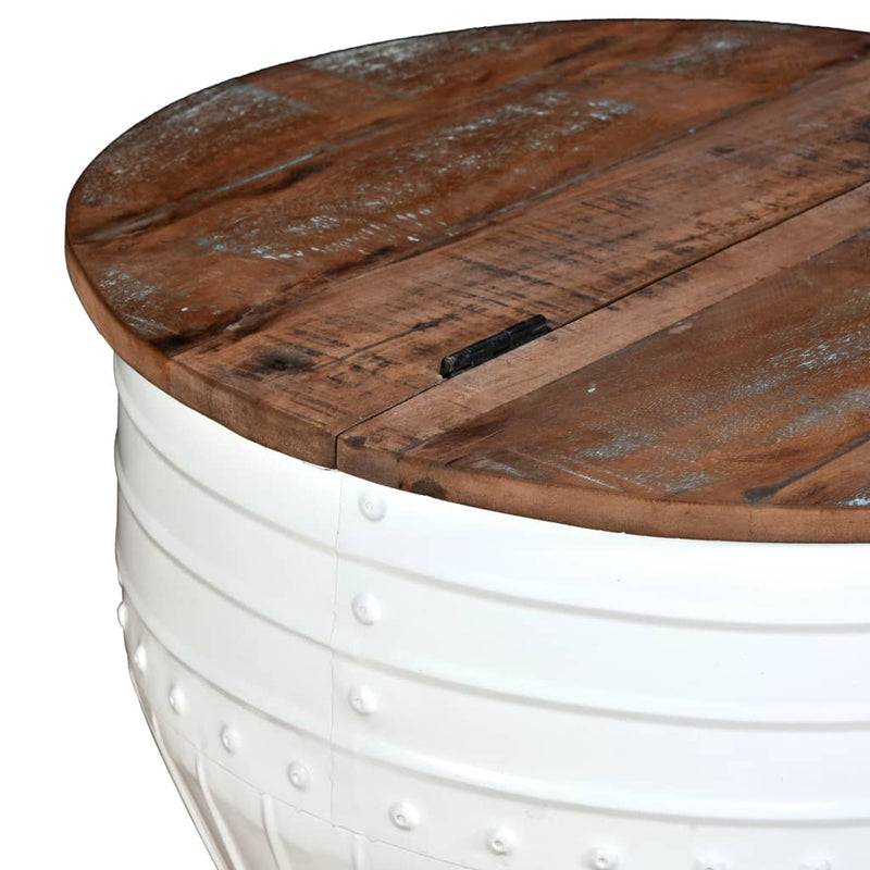 Coffee Table Solid Reclaimed Wood White Barrel Shape