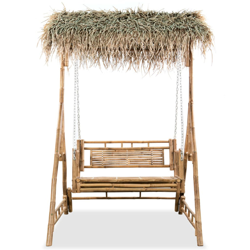 2-Seater Swing Bench with Palm Leaves Bamboo 202 cm