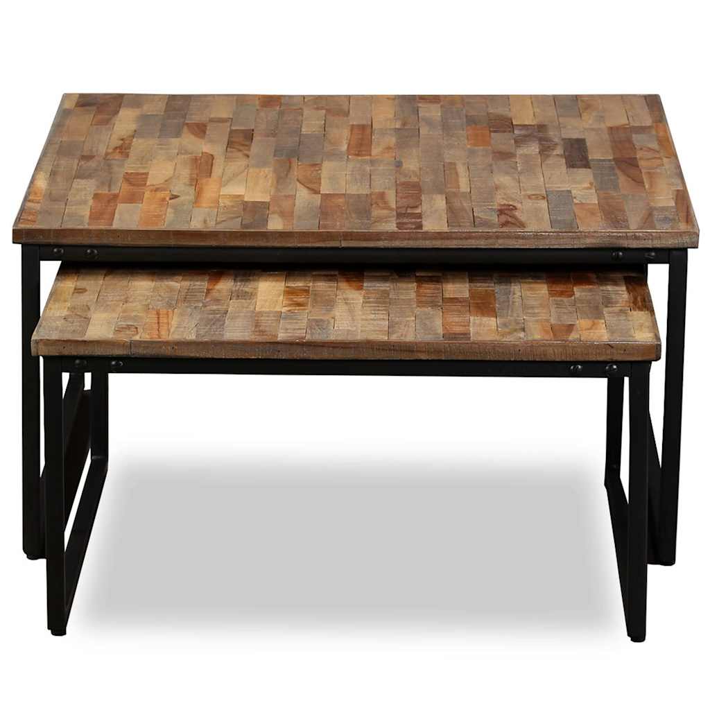 vidaXL Coffee Table | Set of 2 | Brown | Reclaimed teak | Large & Small 2