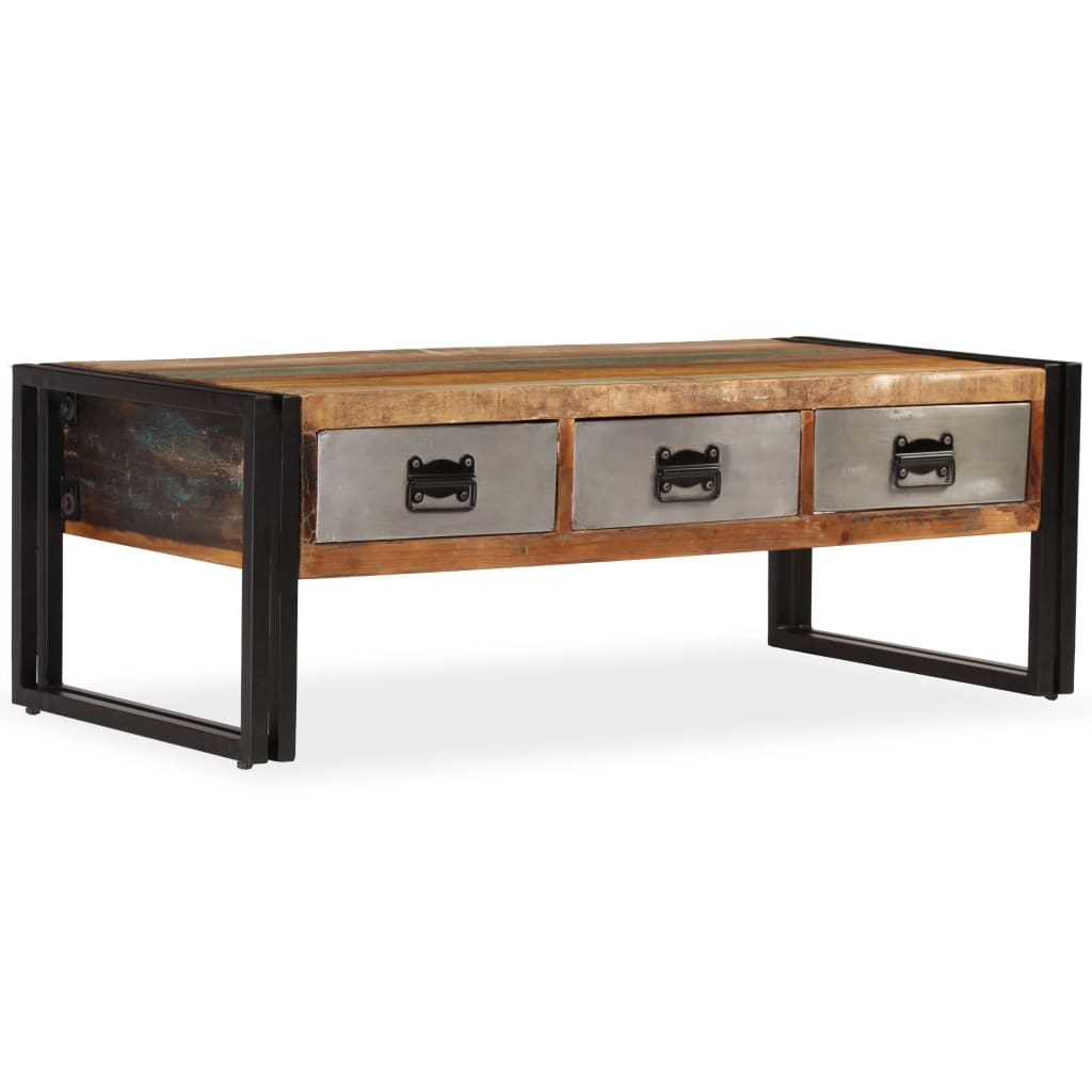 244941 vidaXL Coffee Table with 3 Drawers Solid Reclaimed Wood 100x50x35 cm 4