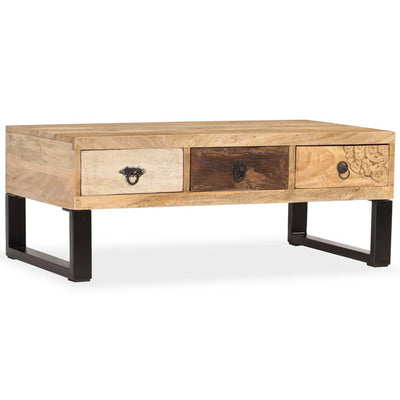 Coffee Table with 3 Drawers Solid Mango Wood 90x50x35 cm