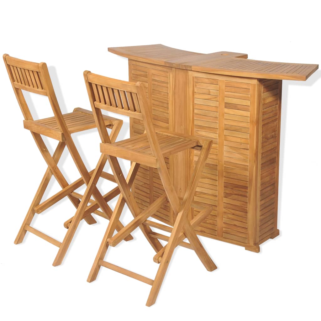 vidaXL 3 Piece Bistro Set with Folding Chairs Solid Teak Wood 1