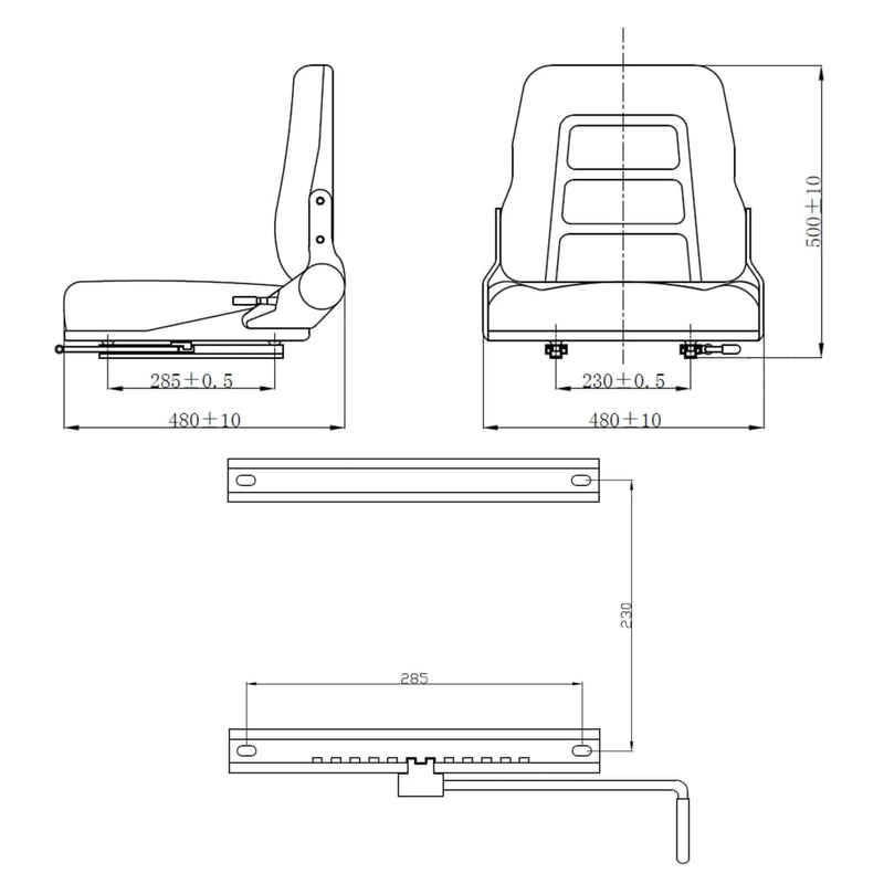 Forklift & Tractor Seat with Adjustable Backrest Black