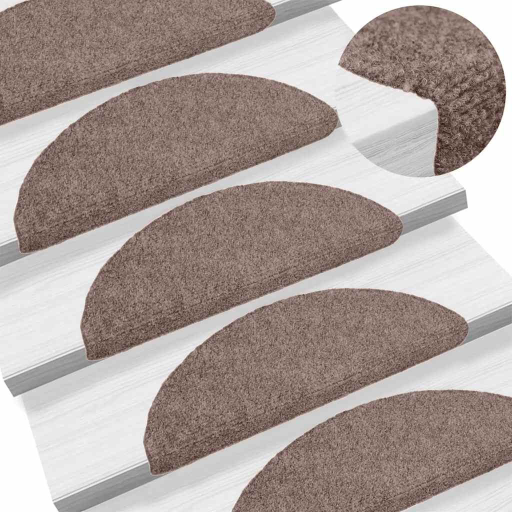 vidaXL Stair Mats Self-adhesive 15 pcs 56x17x3 cm Light Brown Half Round 1