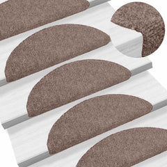 vidaXL Stair Mats Self-adhesive 15 pcs 56x17x3 cm Light Brown Half Round 1