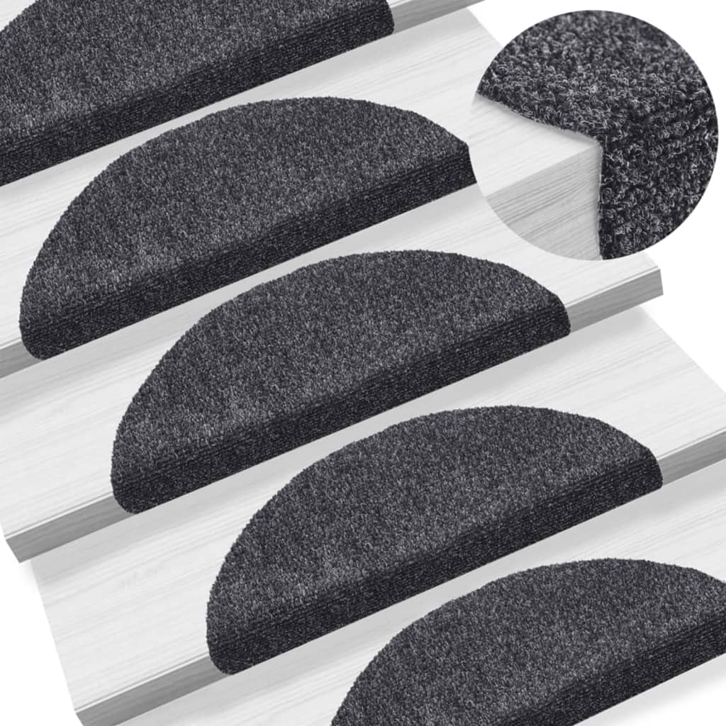 vidaXL Stair Mat | Set of 15 | Dark Grey | Polypropylene | Standard | Stair Mat 1