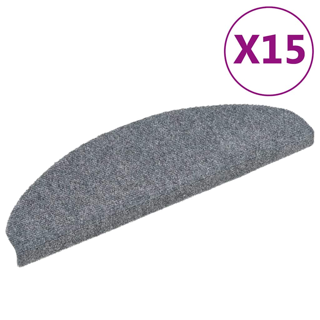 vidaXL Stair Mat | Set of 15 | Light Grey | Polypropylene | 65x21x4 cm 2