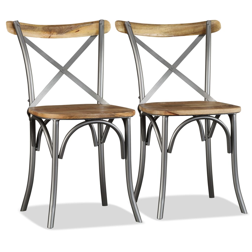 vidaXL Dining Chairs 6 pcs Solid Mango Wood and Steel Cross Back 2