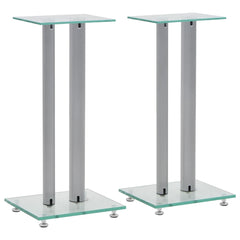 vidaXL Speaker Stands 2 pcs Tempered Glass 2 Pillars Design Silver 1