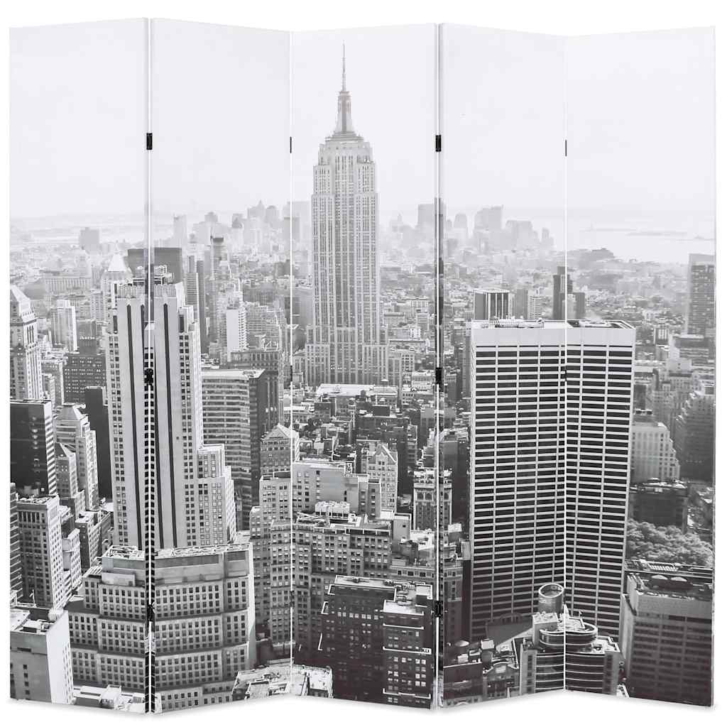 Folding Room Divider New York by Day Black and White 200 x 170 cm