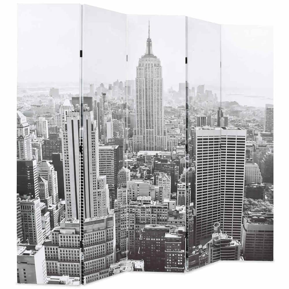 Folding Room Divider New York by Day Black and White 200 x 170 cm