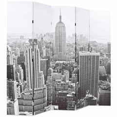 Folding Room Divider New York by Day Black and White 200 x 170 cm