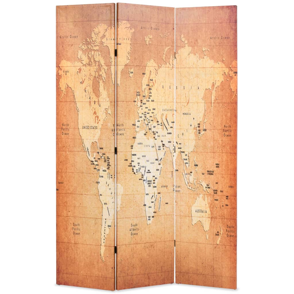 Folding Room Divider World Map Yellow 120 x 170 cm