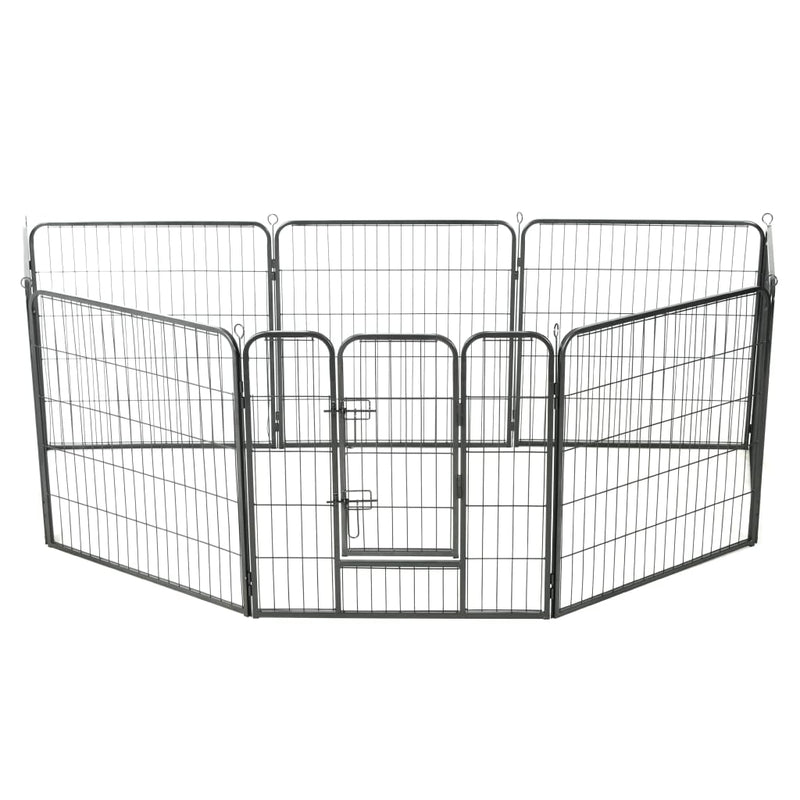 Dog Playpen 8 Panels Steel 80x80 cm Black