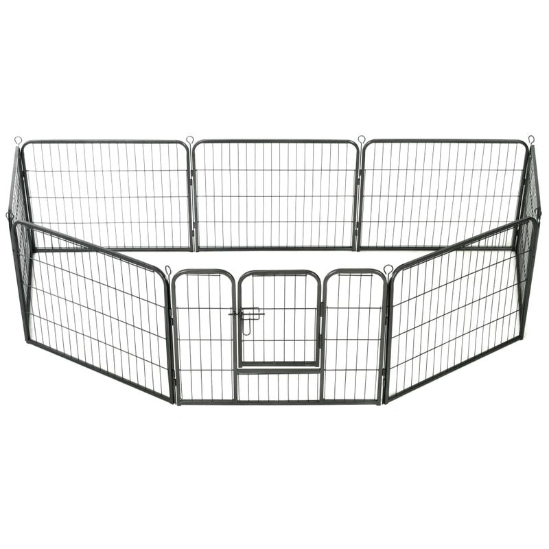 Dog Playpen 8 Panels Steel 80x60 cm Black