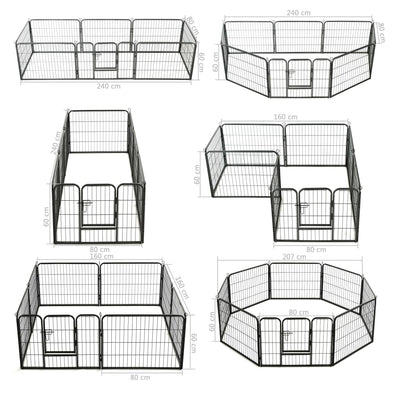 Dog Playpen 8 Panels Steel 80x60 cm Black