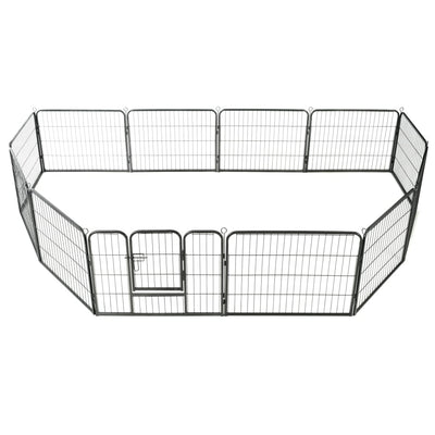 Dog Playpen 12 Panels Steel 80x60 cm Black