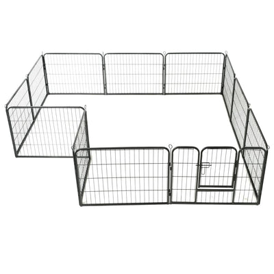 Dog Playpen 12 Panels Steel 80x60 cm Black