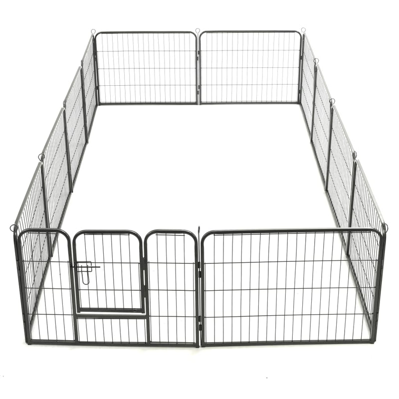 Dog Playpen 12 Panels Steel 80x60 cm Black