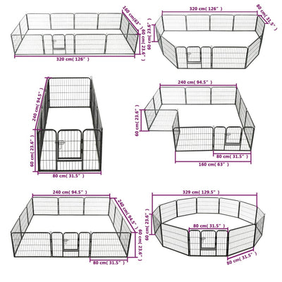 Dog Playpen 12 Panels Steel 80x60 cm Black