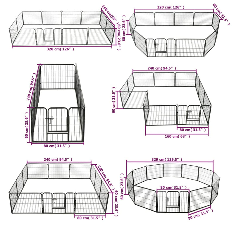 Dog Playpen 12 Panels Steel 80x60 cm Black