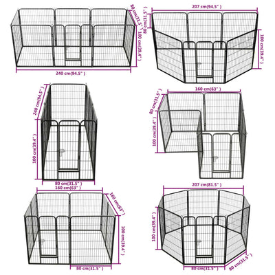 Dog Playpen 8 Panels Steel 80x100 cm Black