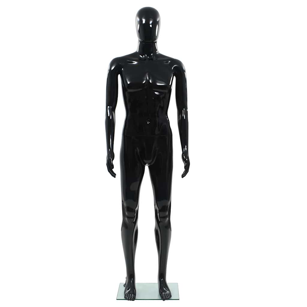 Full Body Mannequin with Glass Base Glossy 185 cm Black Male