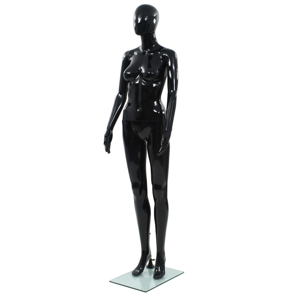 Full Body Mannequin with Glass Base Glossy 185 cm Black Female