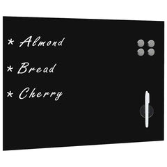 Wall Mounted Magnetic Board Glass with accessories Black 80 cm