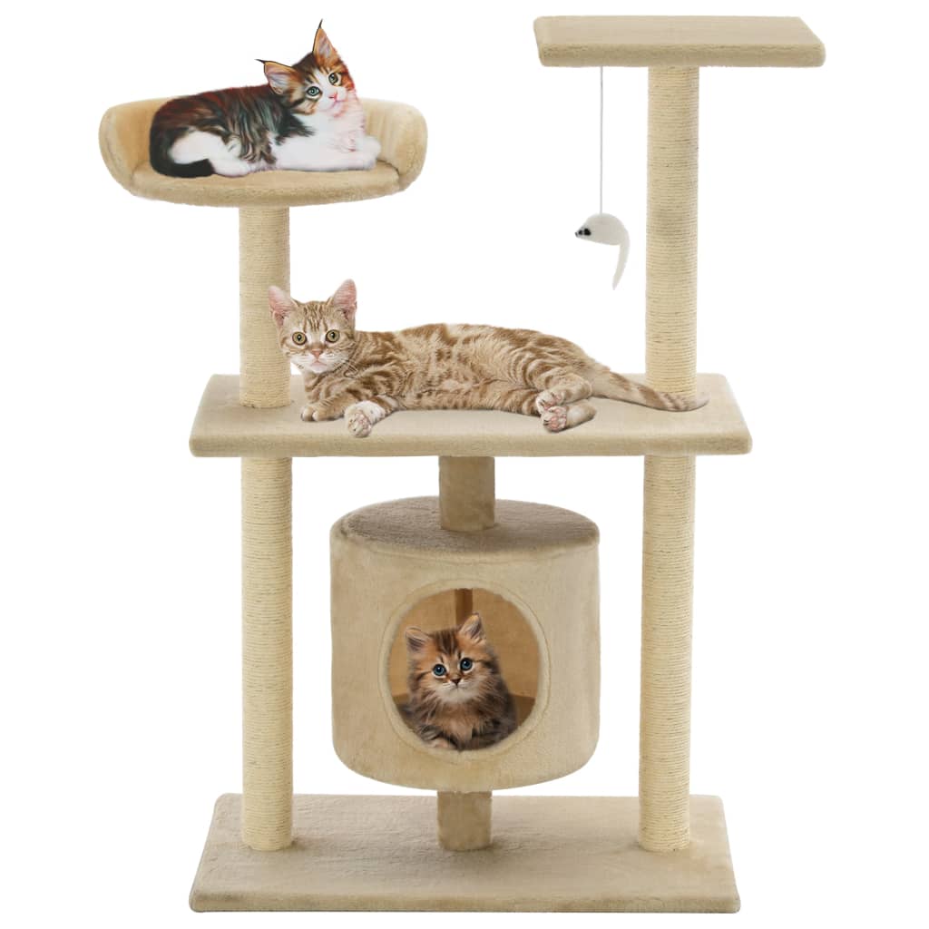 vidaXL Cat Tree | Beige | Engineered wood, sisal rope, plush fabric | Medium 1