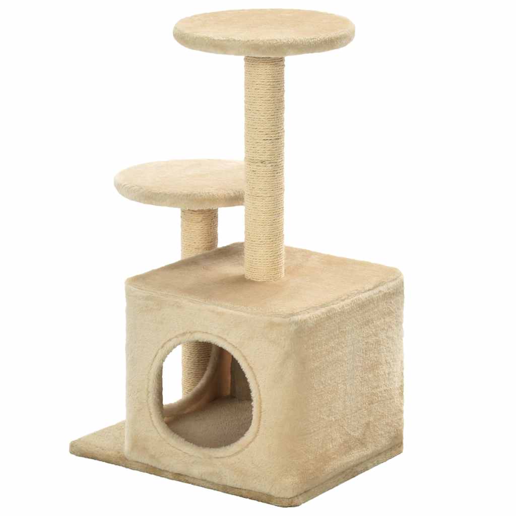 vidaXL Cat Tree | Beige | Engineered wood, plush fabric, sisal rope | Small 4