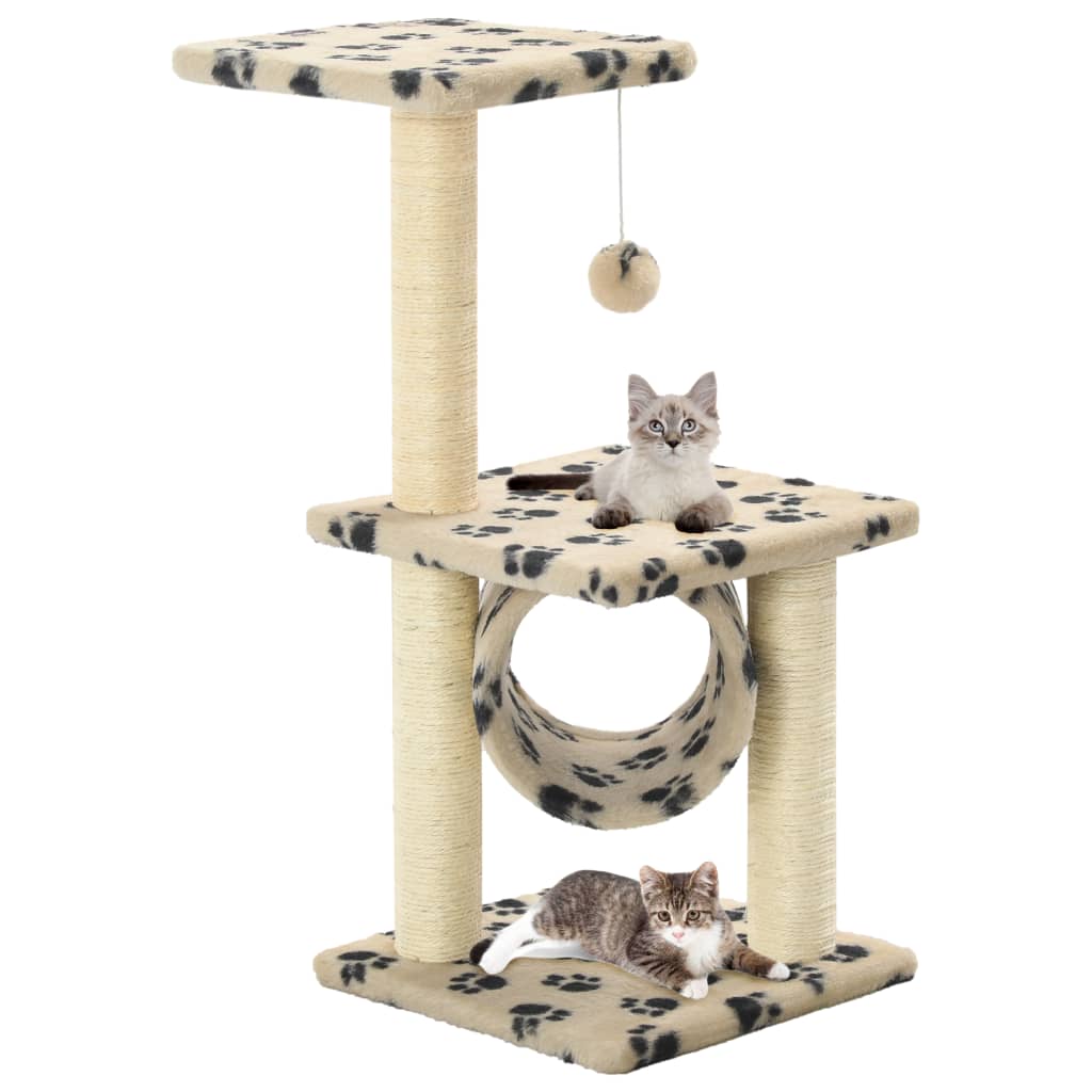 vidaXL Cat Tree | Beige with black paw prints 1